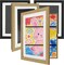 Kids Art Frames 8.5x11, 4-Pack Front Opening Changeable Picture Frames for Kids Artwork, Holds 150 Pieces Each, Artwork Storage and Wall Display Frame for Drawings, Portfolio, Black & Wood